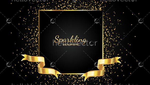Golden sparkling frame with ribbon background