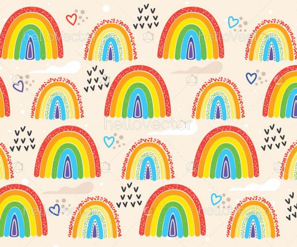 Seamless pattern with colored rainbows