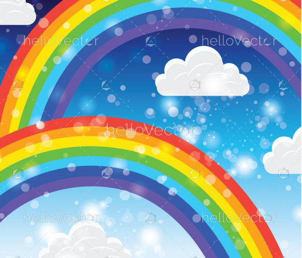 Arched rainbow with clouds background