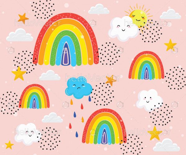 Trendy childish design rainbow background