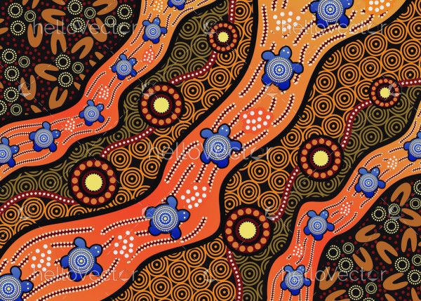 Aboriginal dot art vector turtle background