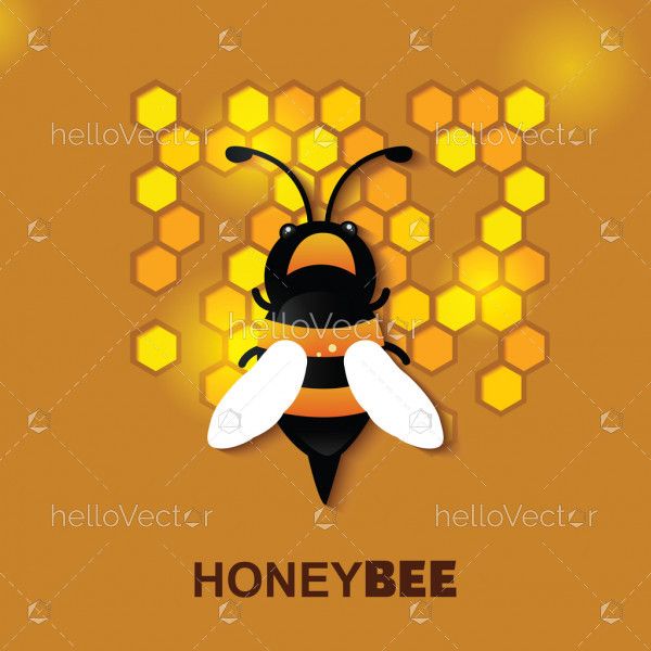 Bee with honeycomb in paper cut style background