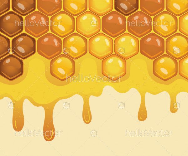Honeycomb with flowing honey background