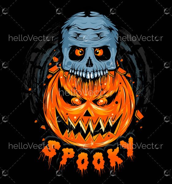 Pumpkin and skull spooky illustration