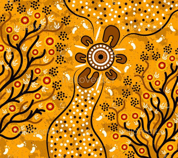 Aboriginal art vector background with bush leaves