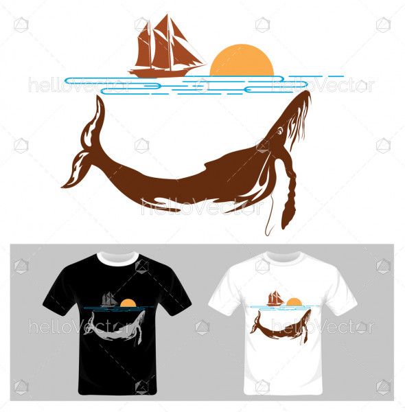 Abstract Fish Vector,  River and Boat, T-shirt graphic design