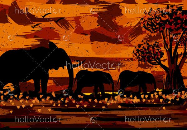 Elephant Painting Sunset