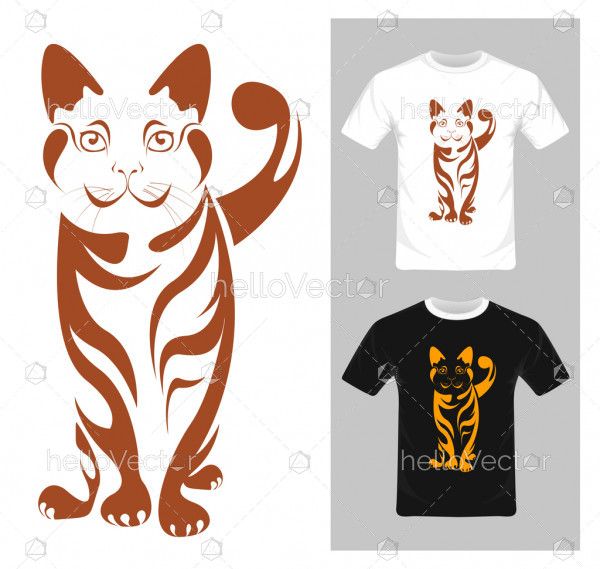 Cat vector illustration. T-shirt graphic design with abstract cat. 