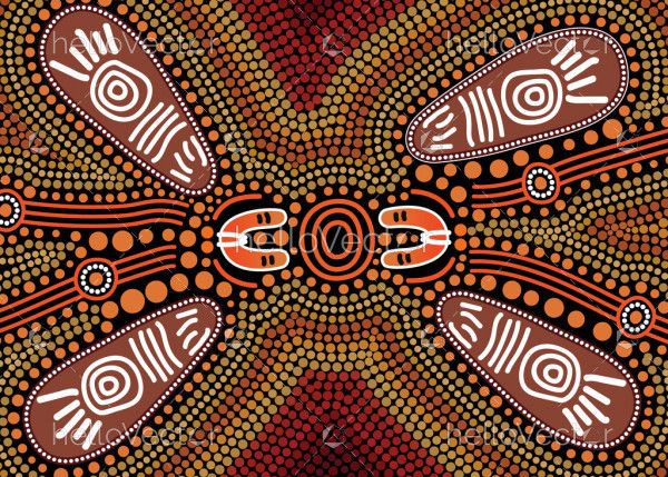 Aboriginal vector dot art with shield