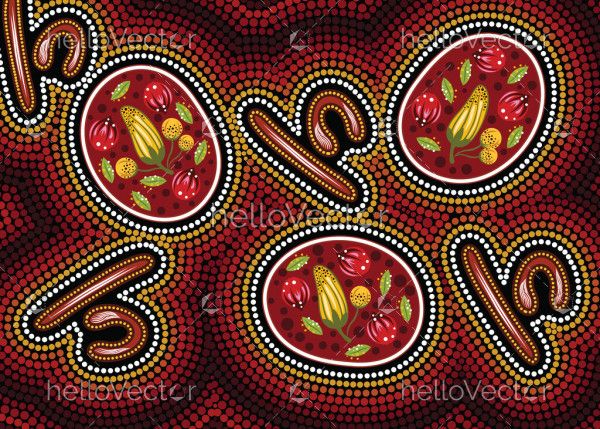 Aboriginal dot painting of bush flowers