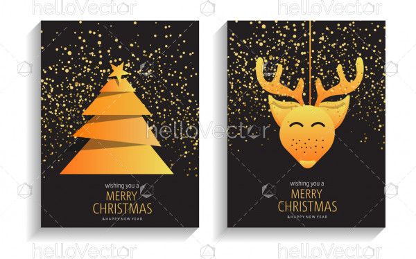 Merry Christmas and happy new year greeting card with golden sparkles