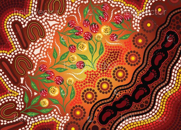 Aboriginal dot art with bush flowers