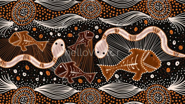 Underwater painting in aboriginal style