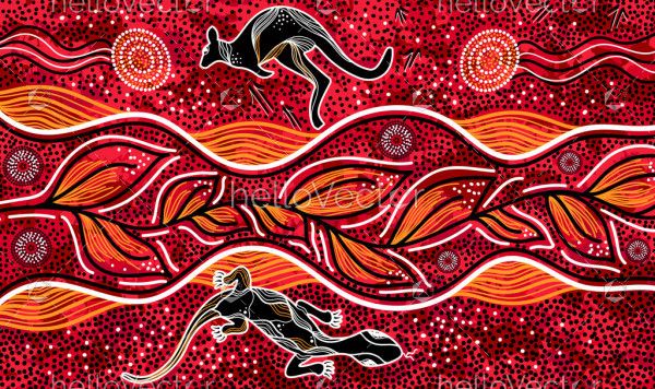 kangaroo and lizard aboriginal art