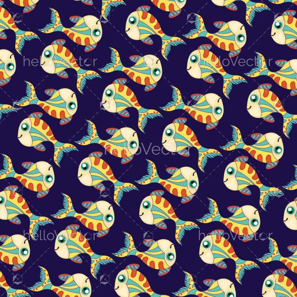 Fish background vector. Seamless pattern of fish on dark background. 