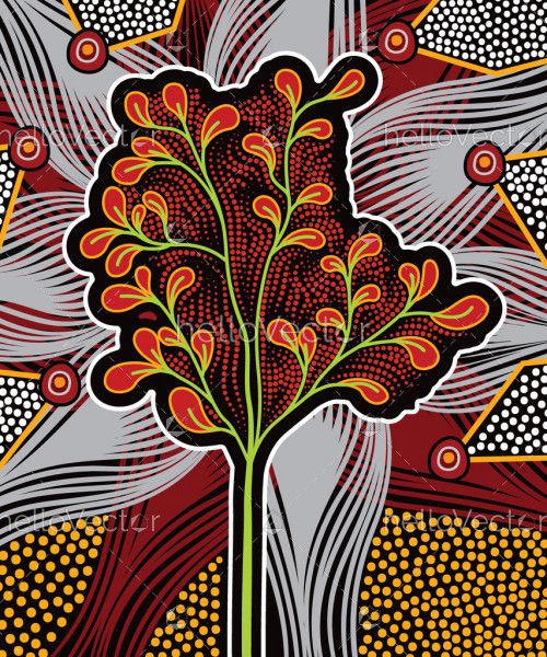 Aboriginal art background with tree
