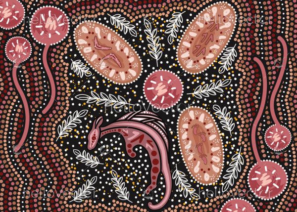Australian aboriginal dot art with kangaroo