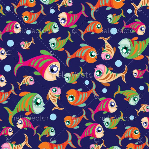Fish background vector. Cute colorful fishes on blue background illustration.