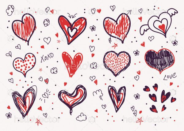 Heart doodles set