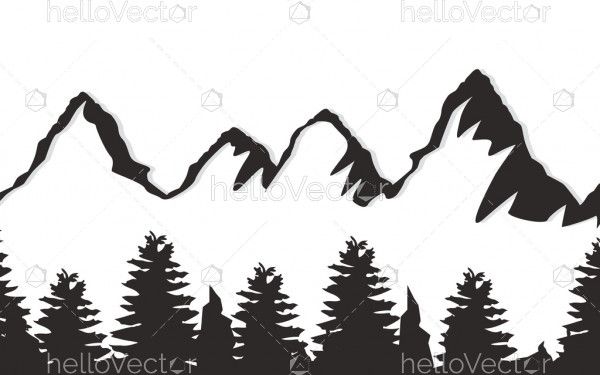 Mountain with tree silhouette vector