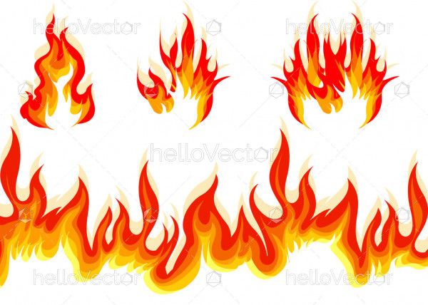 Red and orange fire flame vector set