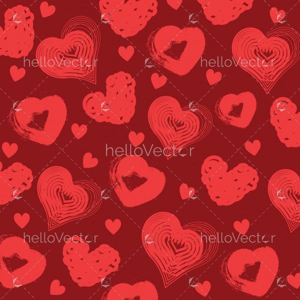 Doodle red hearts seamless pattern background