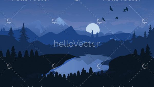 Mountain river and forest vector background