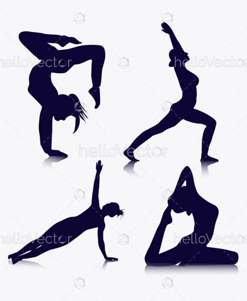 Yoga poses silhouette set