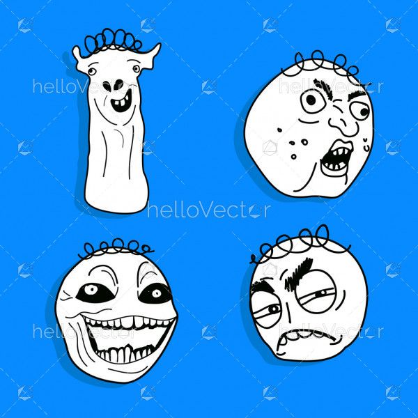 Set Of 4 Meme Face - Vector