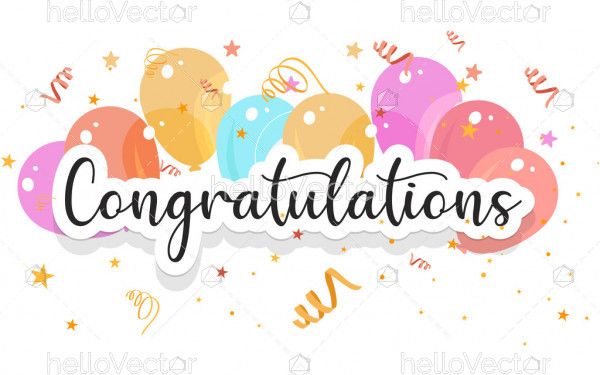 Congratulations banner template with balloons and confetti