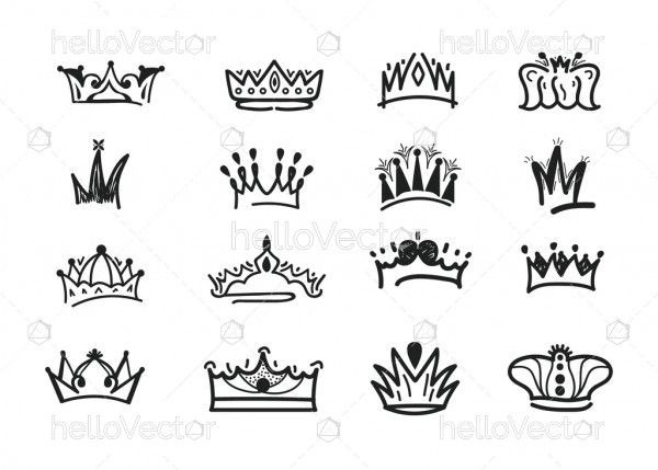 Crown set hand drawn doodle