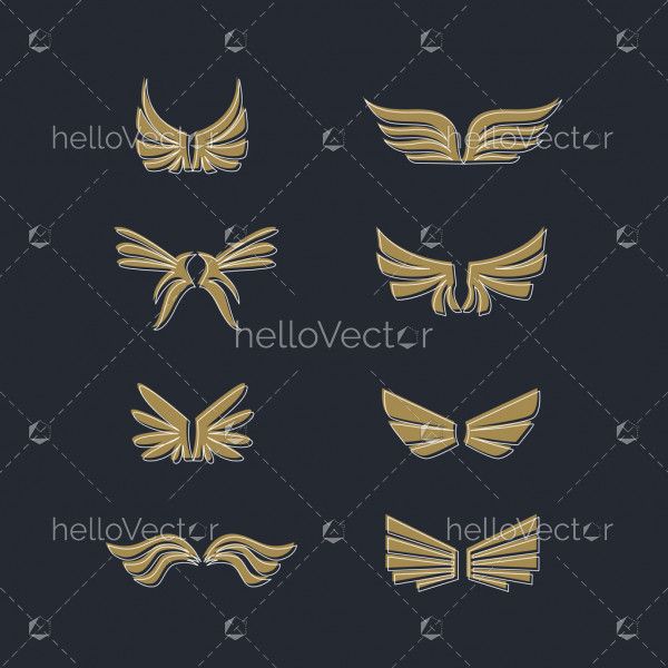 Abstract feather wings icons set