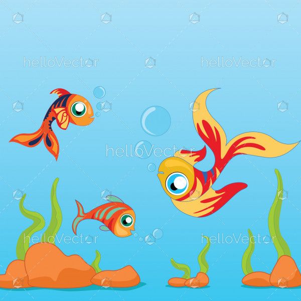 Underwater Background with Fishes - Vector Illustration