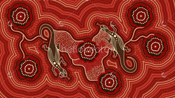 Aboriginal dot art background with lizard