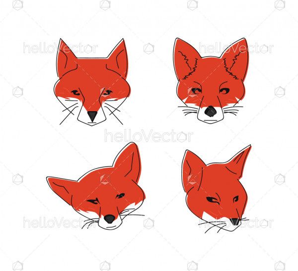 Fox Head Icons - Vector