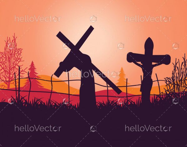Silhouette of Jesus Christ carrying cross