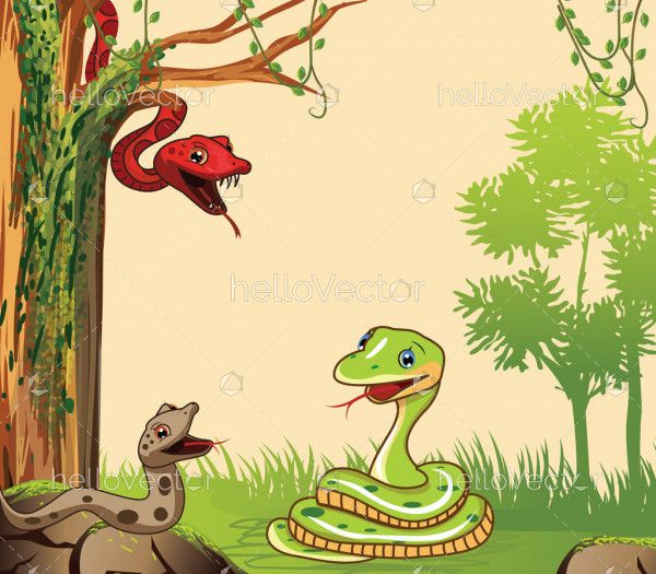 Cartoon snake in the forest