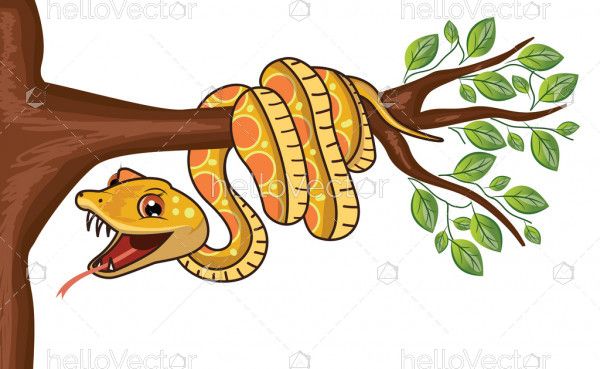 Cartoon snake on branch