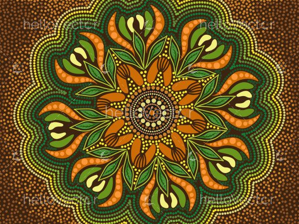 Green aboriginal art background with leaves