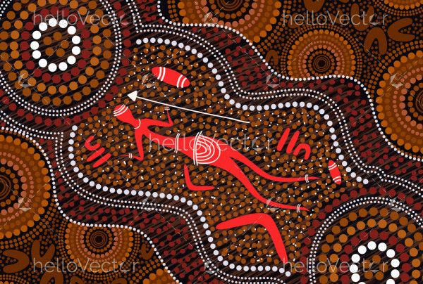 Aboriginal man with spear dot painting