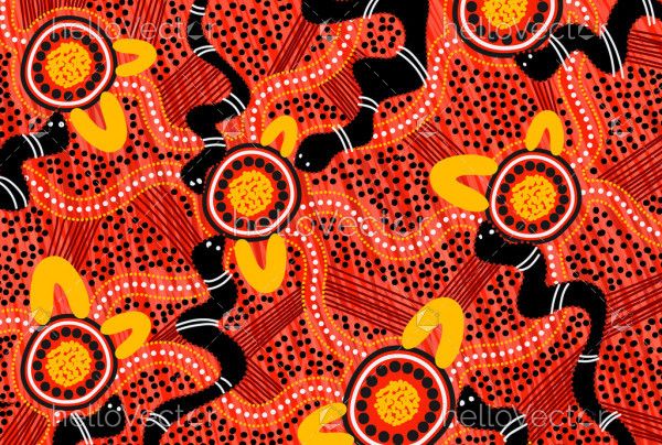 Aboriginal dot art background with snake