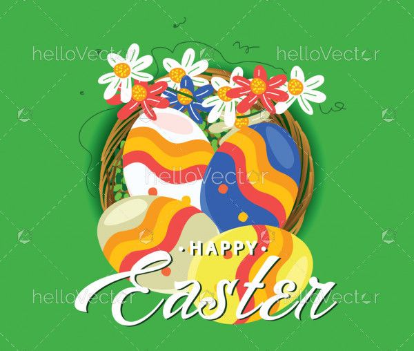 Easter template with easter eggs in the nest
