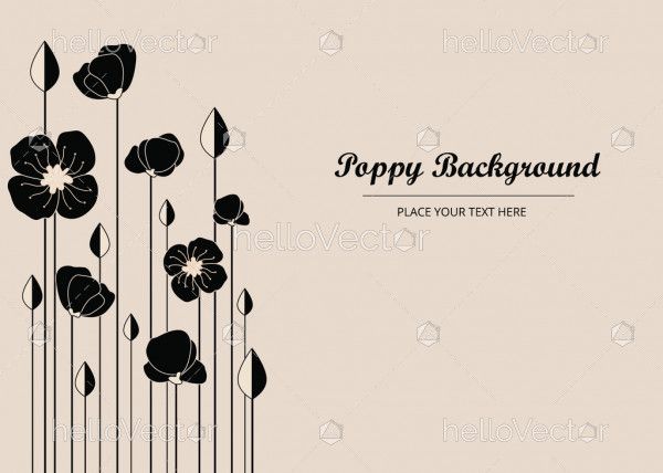 Black Poppy Flowers, Banner Background With Poppies - Vector Illustration