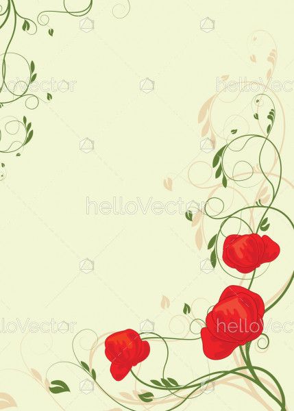 Red Poppy Flowers, Floral Background With Poppies - Vector Illustration
