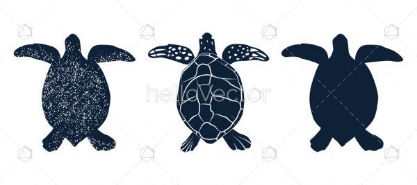 Hand drawn silhouette of sea turtle