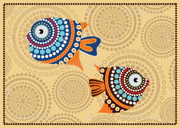 Aboriginal fish dot painting - Vector illustration.