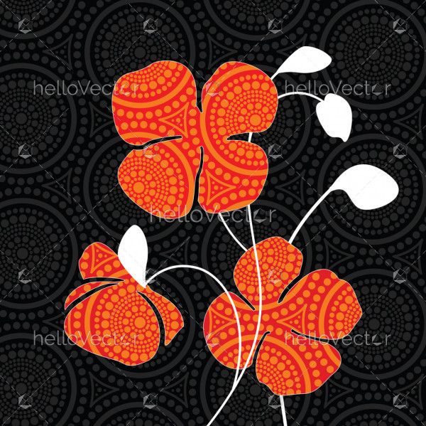 Aboriginal dot art painting with red poppy flowers - Vector Illustration 