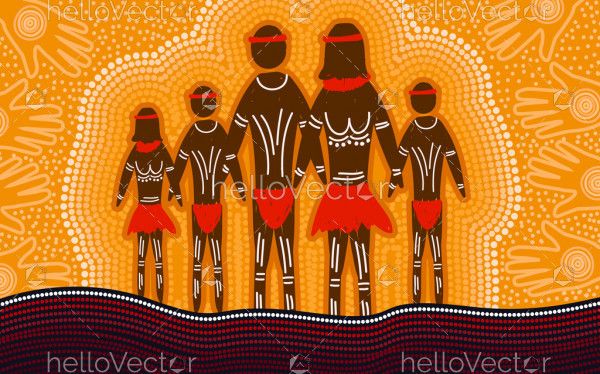 Aboriginal style of art depicting happy family