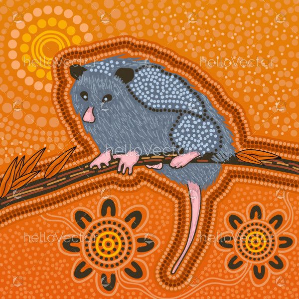 Aboriginal art background with possum
