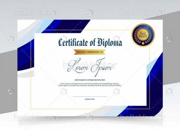 Modern Blue and Gold Certificate of Diploma Template